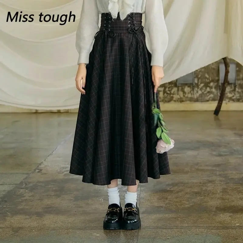 French Elegant Vintage Women's Skirt Harajuku Korean Fashion Court Designer Y2k Casual Rope-tied Long Skirt Woman Clothes 2026