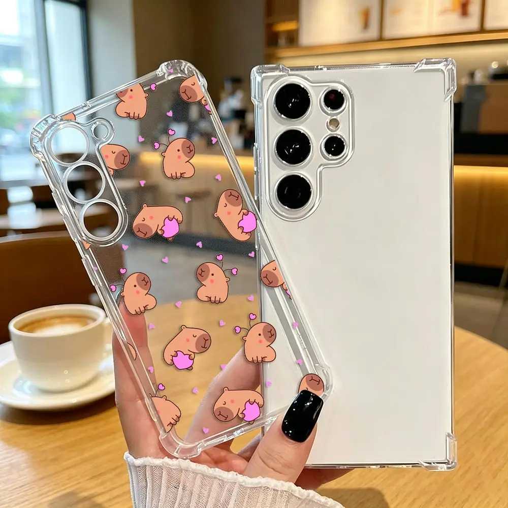 Luxury Transparent Phone Case For Samsung Galaxy S26 S25 S24 S23 S22 S21 S20 FE Ultra Shockproof Cover Cartoon Animal Capybara