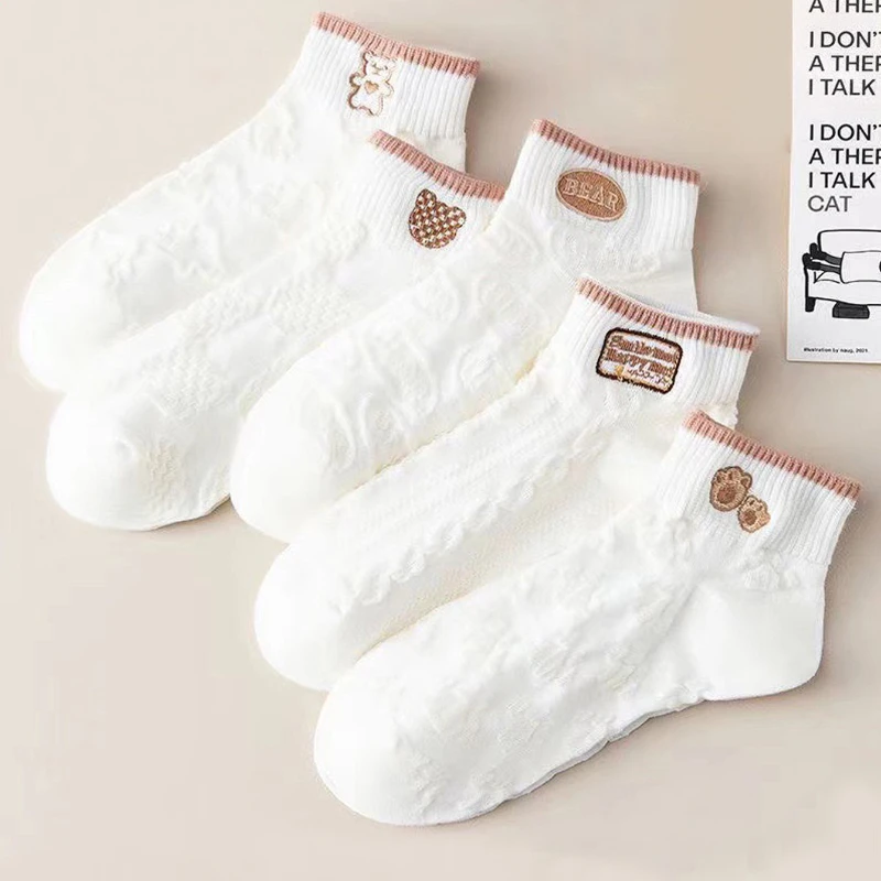 5 pairs of female spring and summer bear foot shallow mouth socks