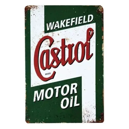 Castrol Retro Metall-Blechschild Motoröl Garagendekoration Distressed Man Cave Kunst