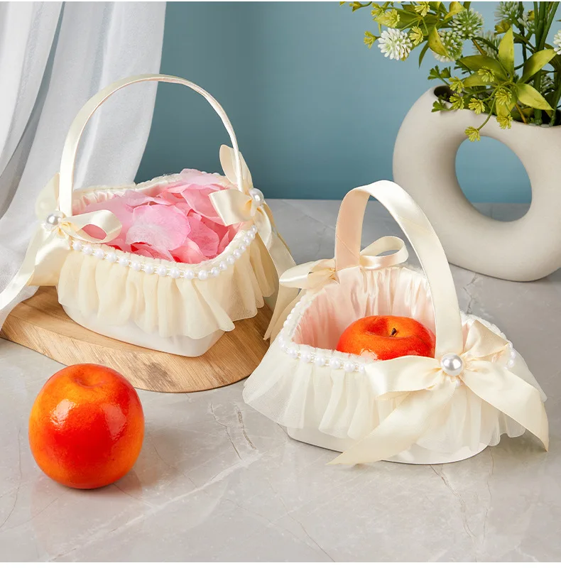 

DIY wedding flower girl hand-held flower basket fruit basket wedding supplies lace flowers portable storage basket decorations