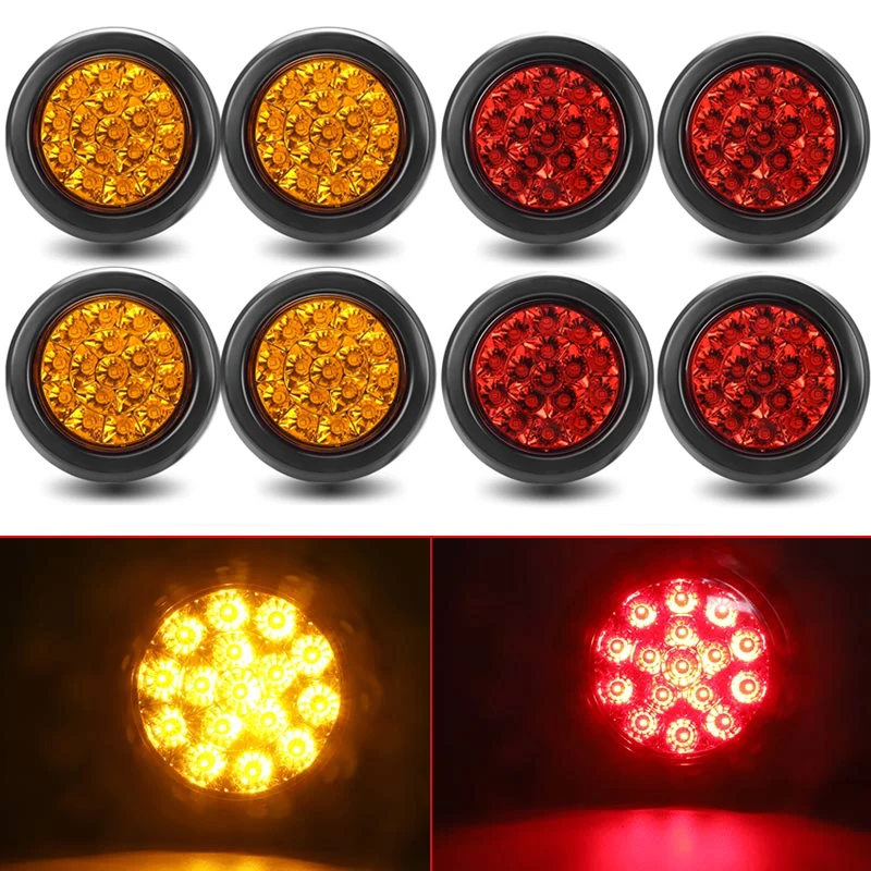 

12V 24V 4 inch Round 16 LED Tail Lights Stop Brake Warning Lamp Turn Signal Light For Truck Trailer Van Bus Lorry 4x4 Pickup RV