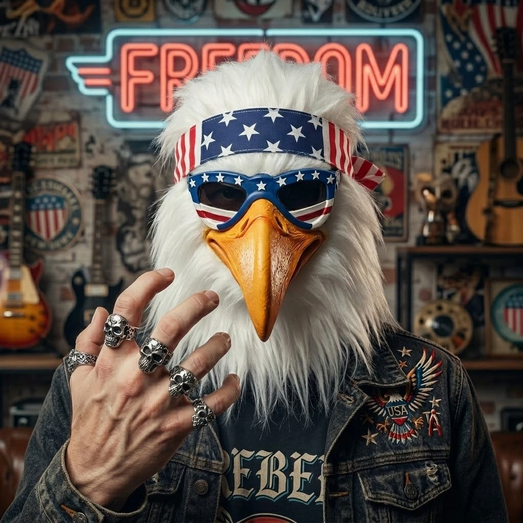 Lustige Adlerkopf-Maske für Erwachsene mit Sonnenbrille im amerikanischen Flaggen-Design, patriotisches Cosplay-Kostümzubehör für Partys zum 4. Juli