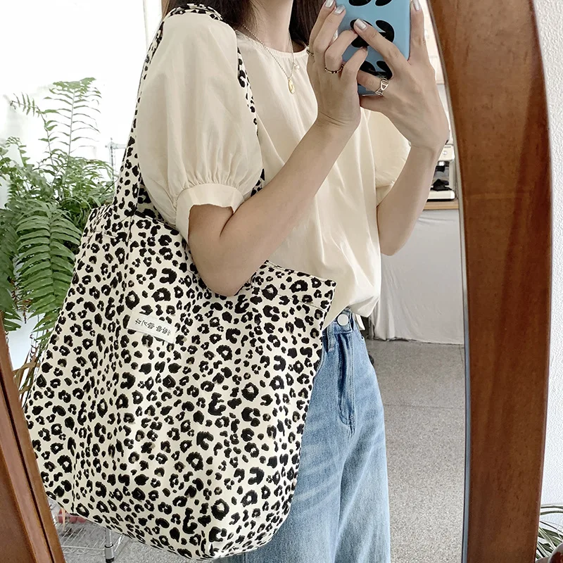 Retro Leopard Print Schulter Taschen Für Frauen Leinwand Tote Casual Reise Handtaschen Weibliche Große Kapazität Tuch Einkaufen Schule Tasche