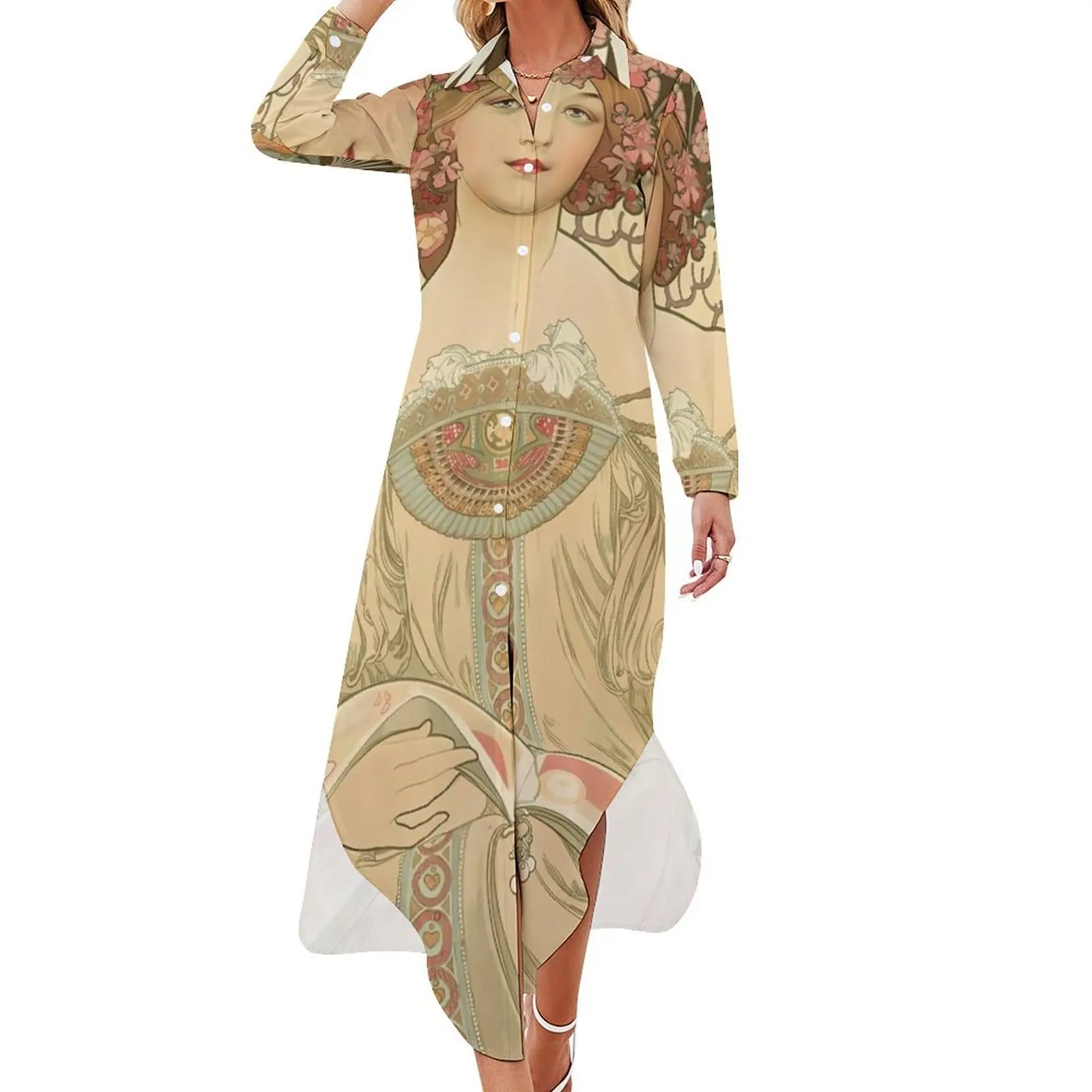 Alphonse Mucha Reverie Long Sleeved Shirt Dress Dance dresses elegant women's sets african dresses for woman