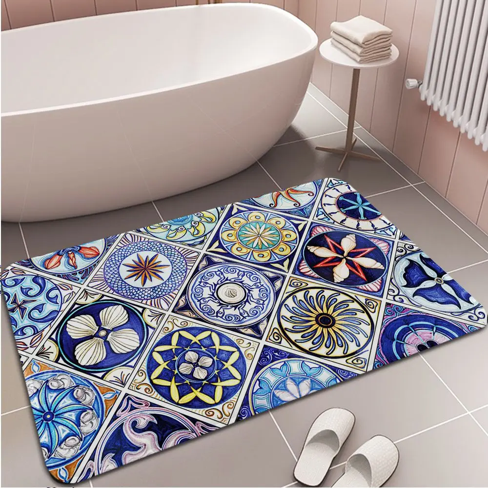 Blue and White Porcelain Bedroom Kitchen Entrance 40*60 Coral Velvet Carpet Rubber Floor Mats Anti-Slip Rug welcome Doormat