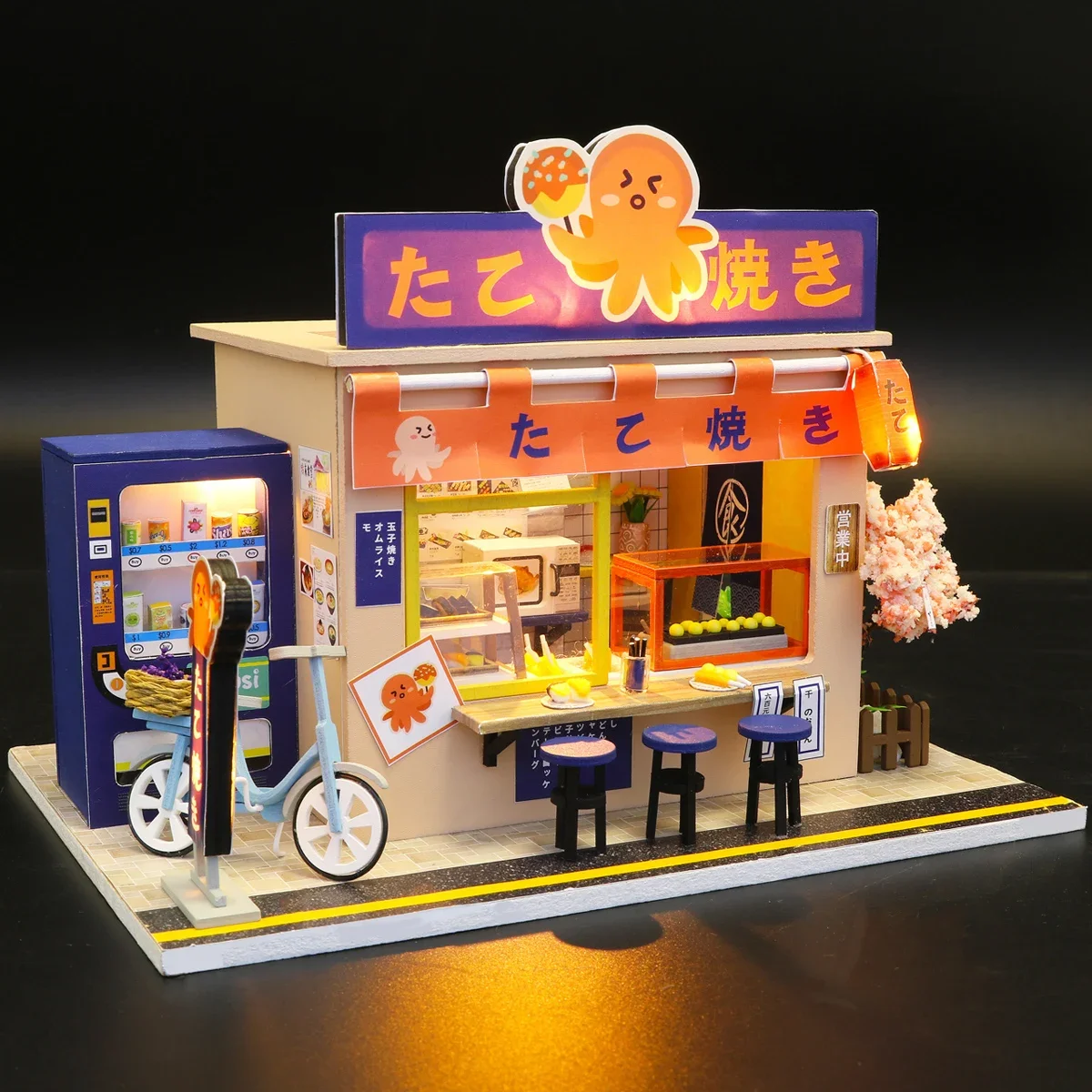 Sushi Shop Doll House Mini DIY Kit Production Assembly Room Model Toys, Home Bedroom Decoration with Furniture, Wooden Crafts 3D