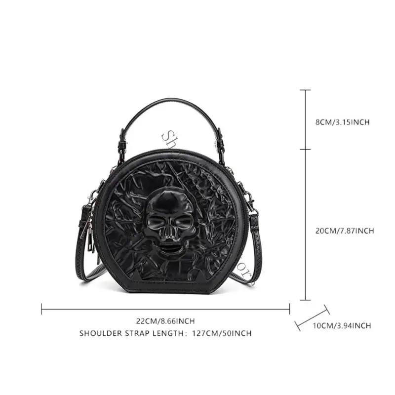 حقيبة اليد المستديرة حقيبة اليد القوطية steampunk crossbody حقيبة كتف الجلود 066F #6