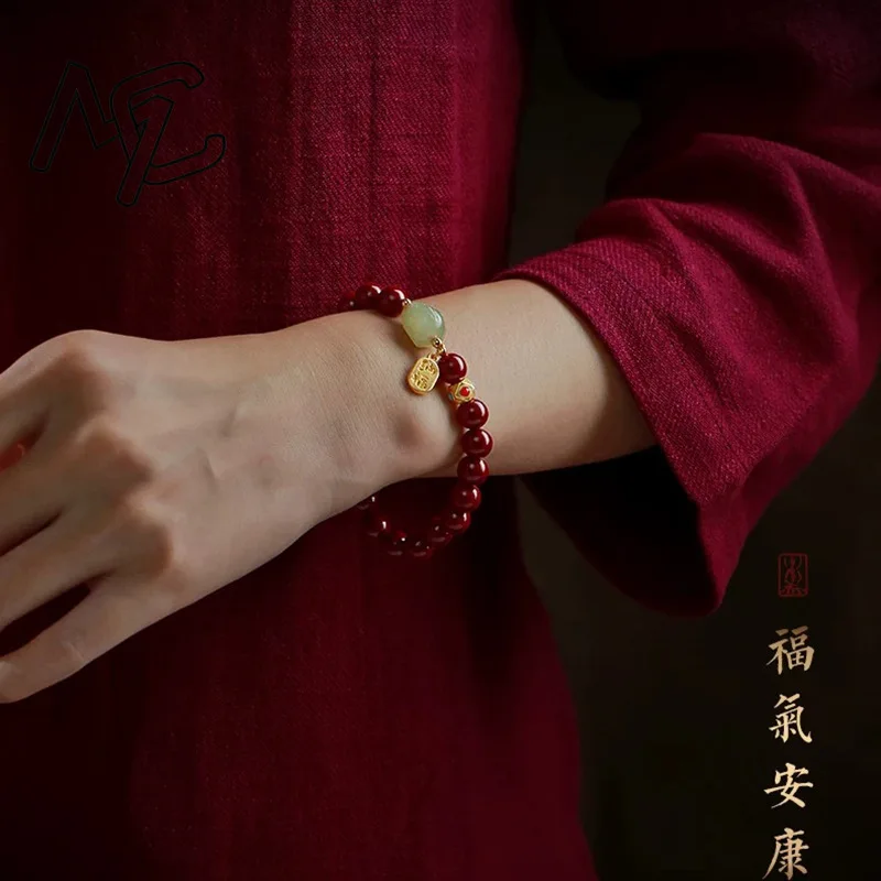 Customized Natural Red Organic Cinnabar Pixiu Bracelet Beads Accessories DIY Bangle Charm Jewellery Fashion Amulet Gift Women view 4