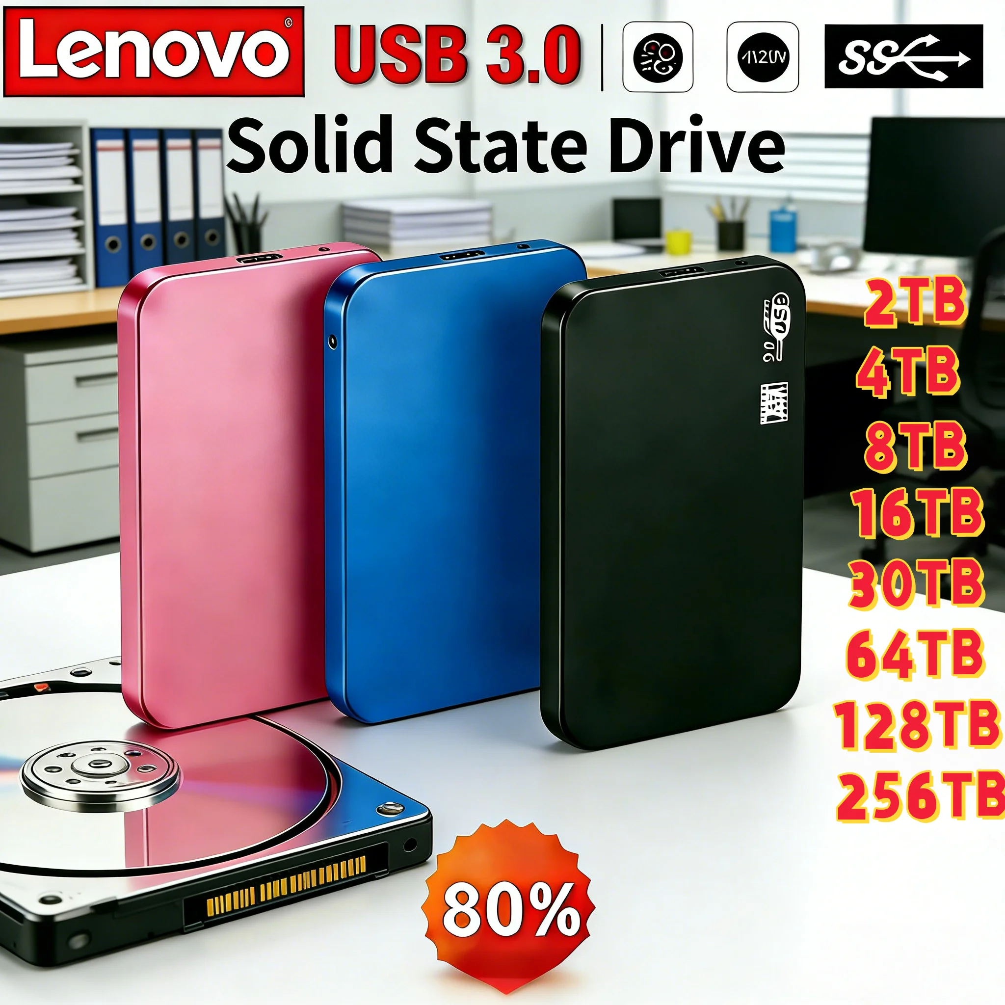 

Lenovo 4TB High Speed USB 3.0 SSD Enclosure External HDD Box Mobile Hard Drive Case ABS With USB 3.0 Cable For Storage