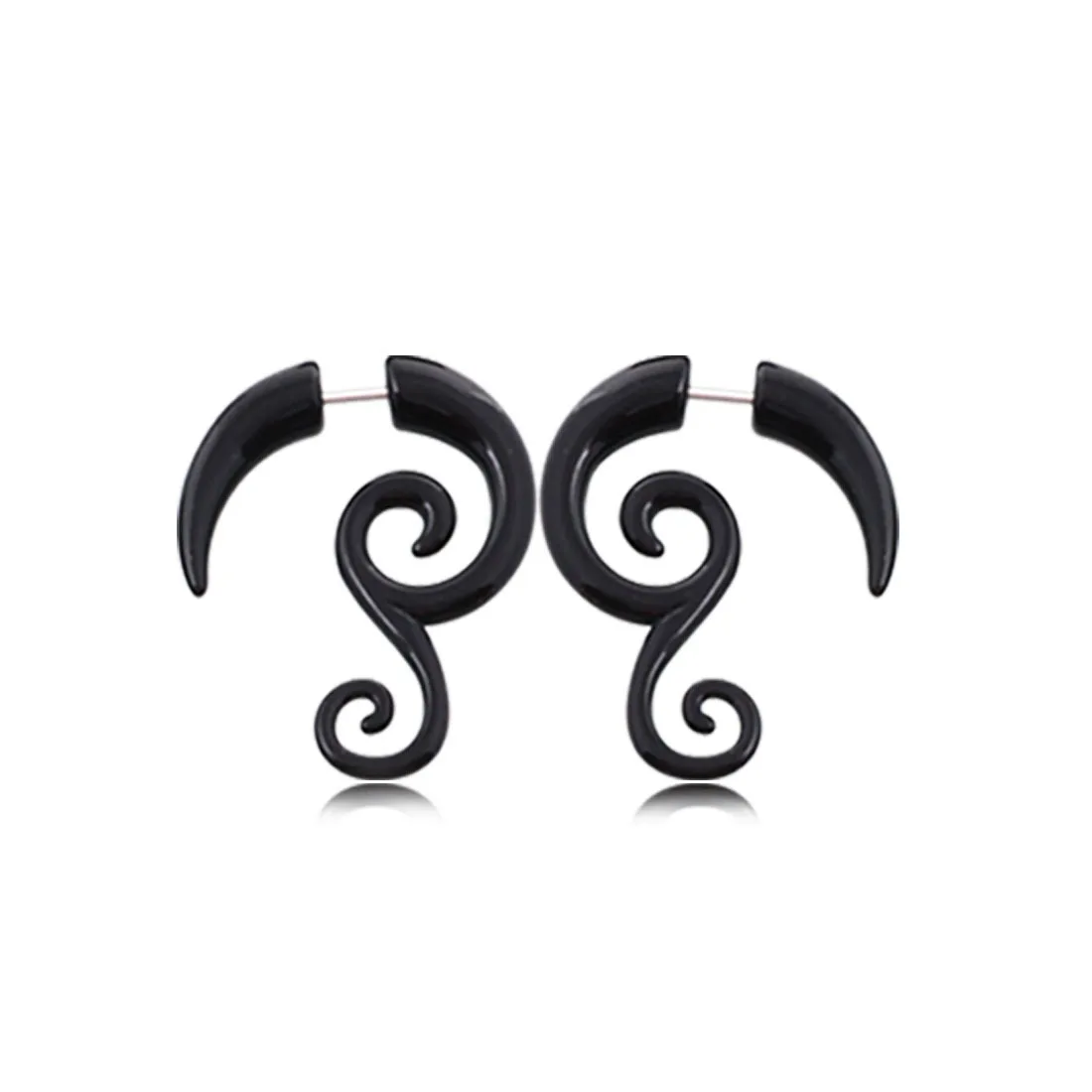 Miqiao 1 Pair White Black Acrylic Fake Cheater Stretcher Flesh Ear Earrings Punk Spiral Ear Taper Gauges Expanders