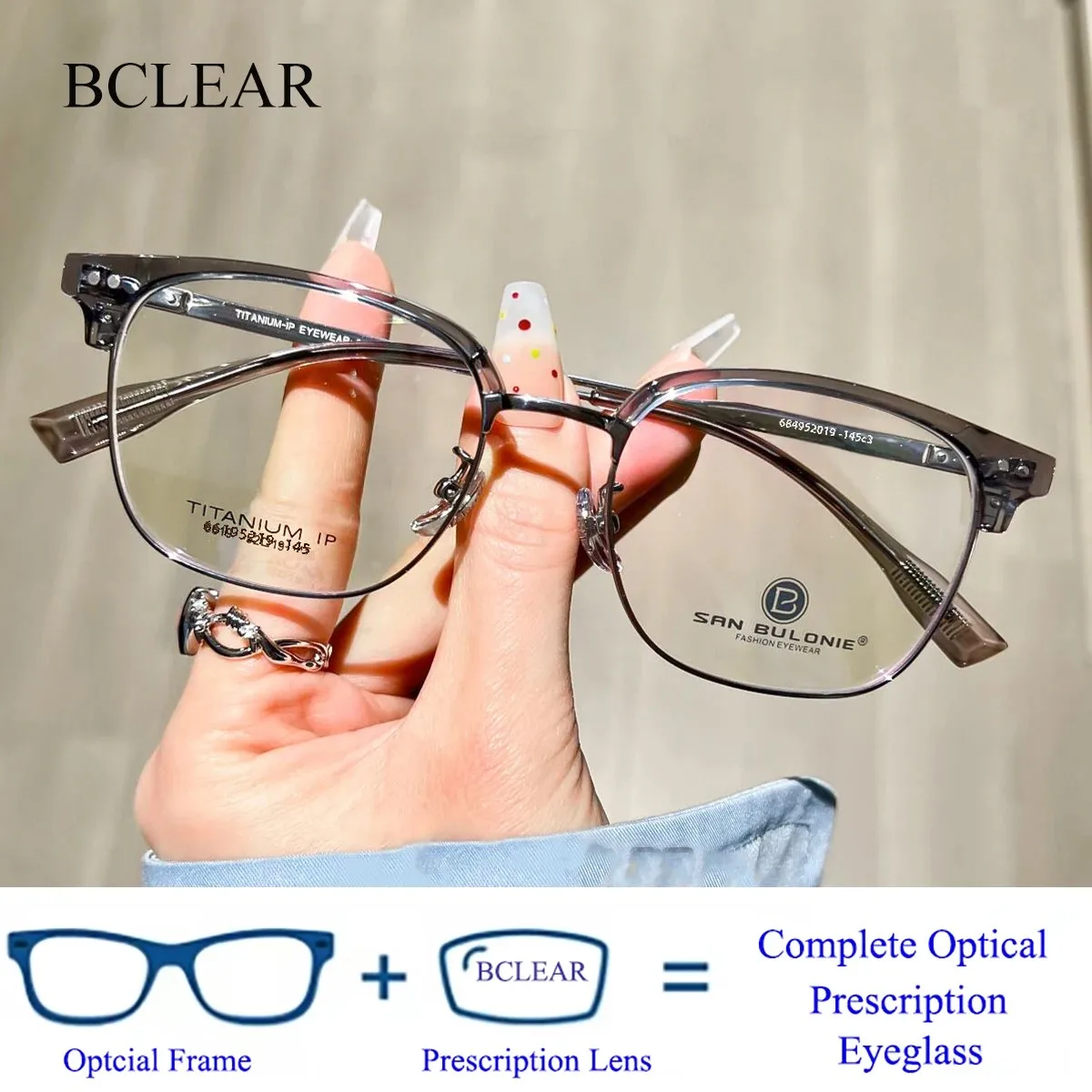 

BCLEAR Fashion Comfortable Eyeglasses Retro Square Titanium Eyewear Prescription Glasses Eyebrow Frame For Men Women Ultra-light
