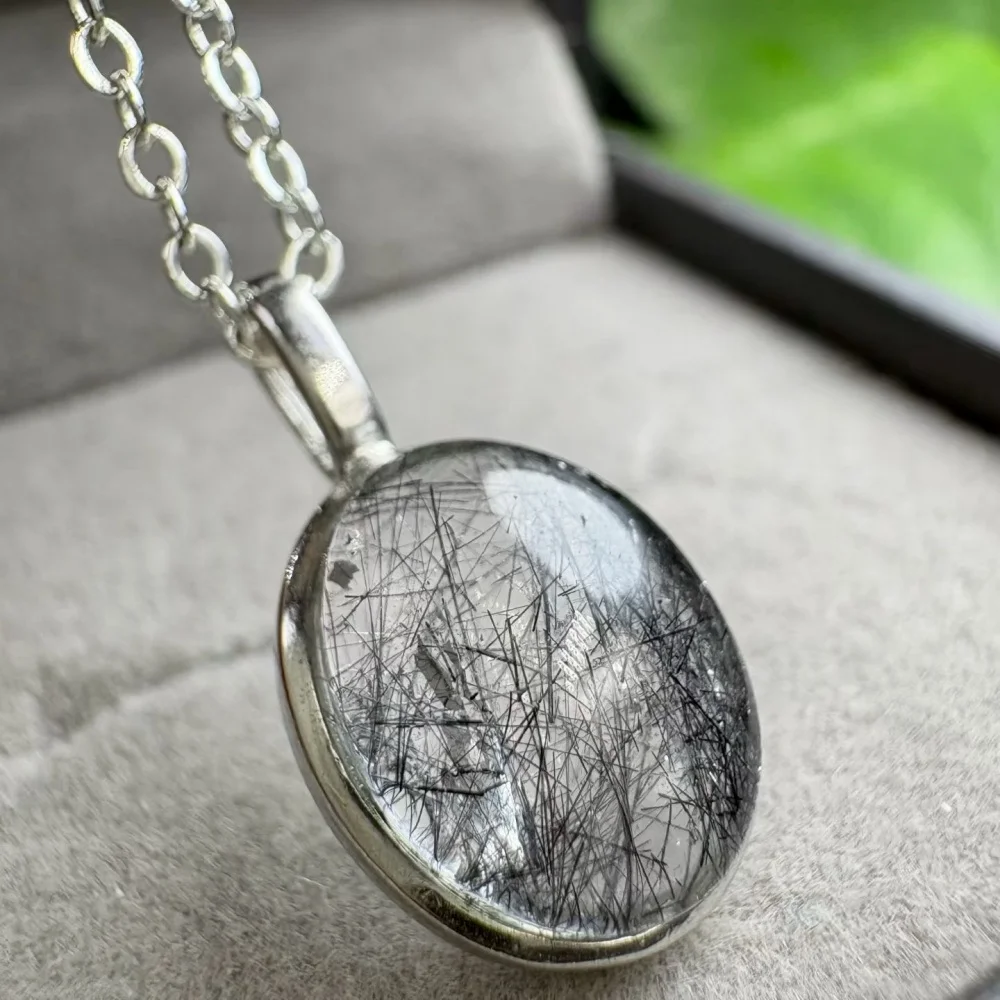 S925 Natural Black Silver Rutilated Quartz Pendant Healing DIY Necklace Fashion Jewelry Accessories Exquisite Gift 1pcs