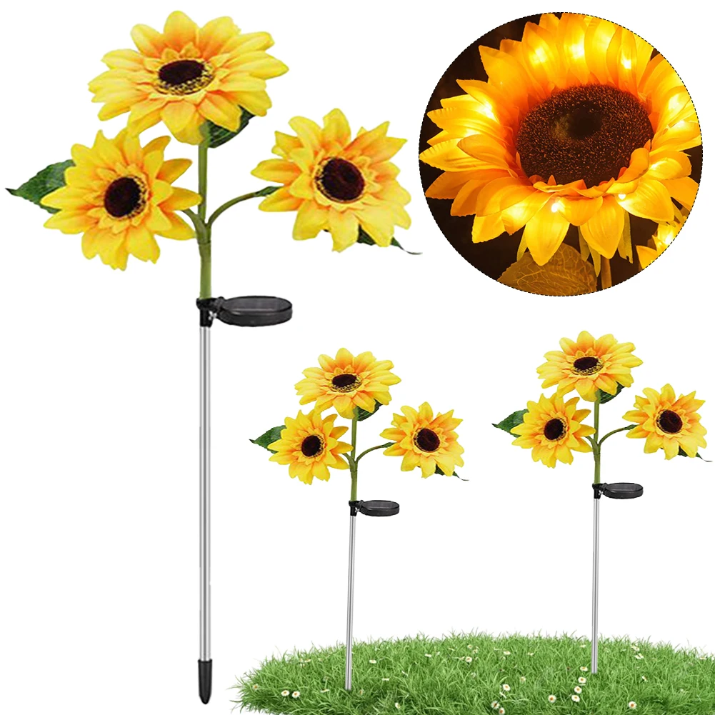 Solar Sunflower Stake Light Pathway Stake Lights IP65 Waterproof Solar Garden Lights 600mAh Auto On/Off for Yard Patio Pathway