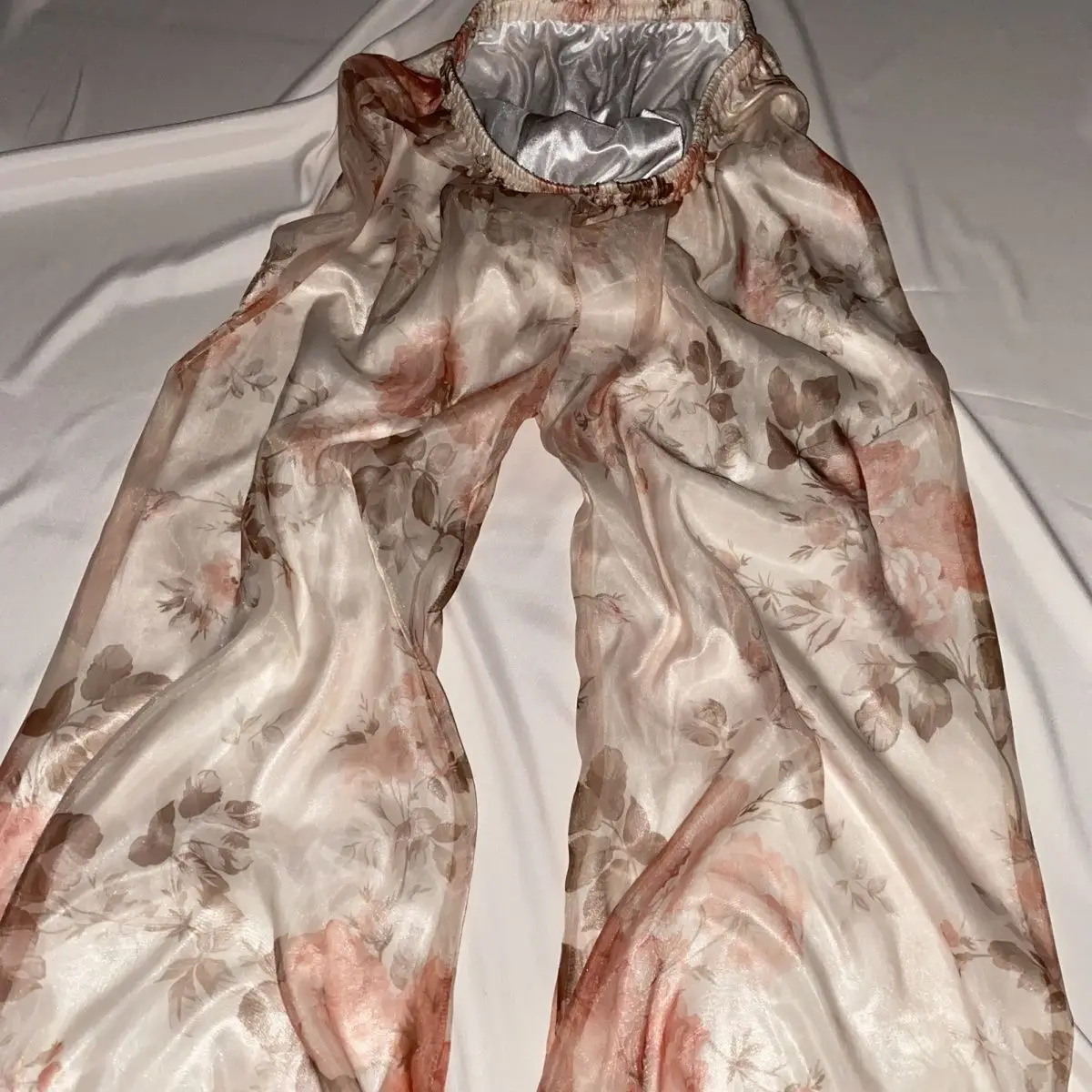 Glossy 2 layers mesh gauze pajamas pants Summer spring plus size sleeping bottoms lantern trousers