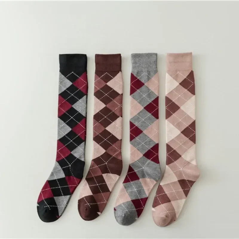 Wool Cashmere Socks Stockings Women Autumn Winter Thick Warm Knee Socks College Style Plaid JK Girls Long Socks Women Stockings