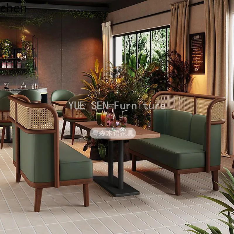 ZML Table and Chair Set for Chain Tea Restaurants and BBQ Shops, Solid Wood Dining Chairs for Commercial Use