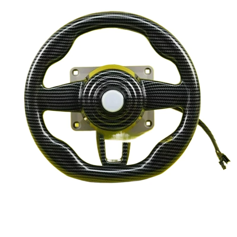 Black Vibrating Steering Wheel with Curved Base for Children's Gaming and Racing Car Accessories in The Arcade