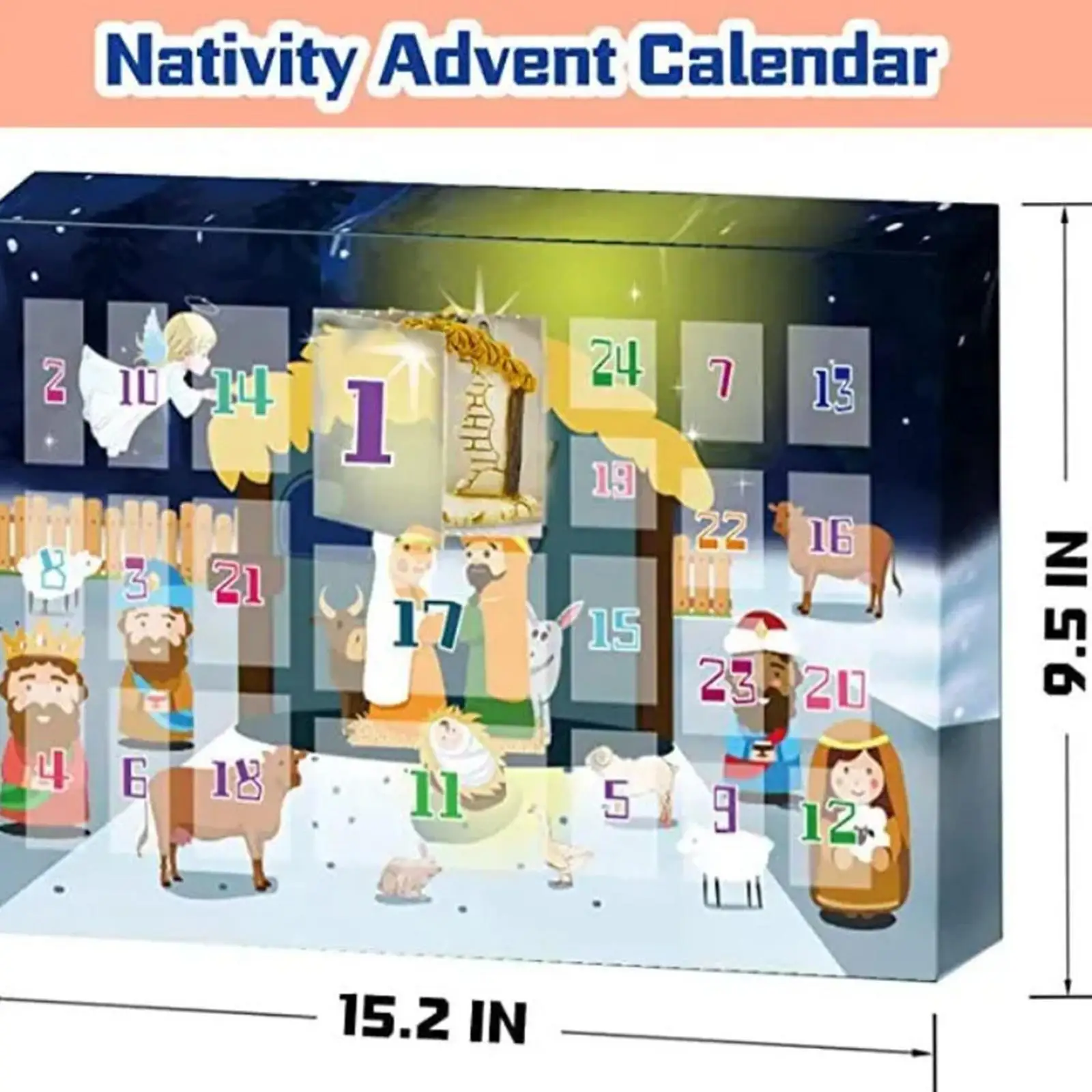 Resin Nativity Scene Advent Calendar Set 24 Days Xmas Figurine Collection for Kids Religious Indoor Tabletop Decoration