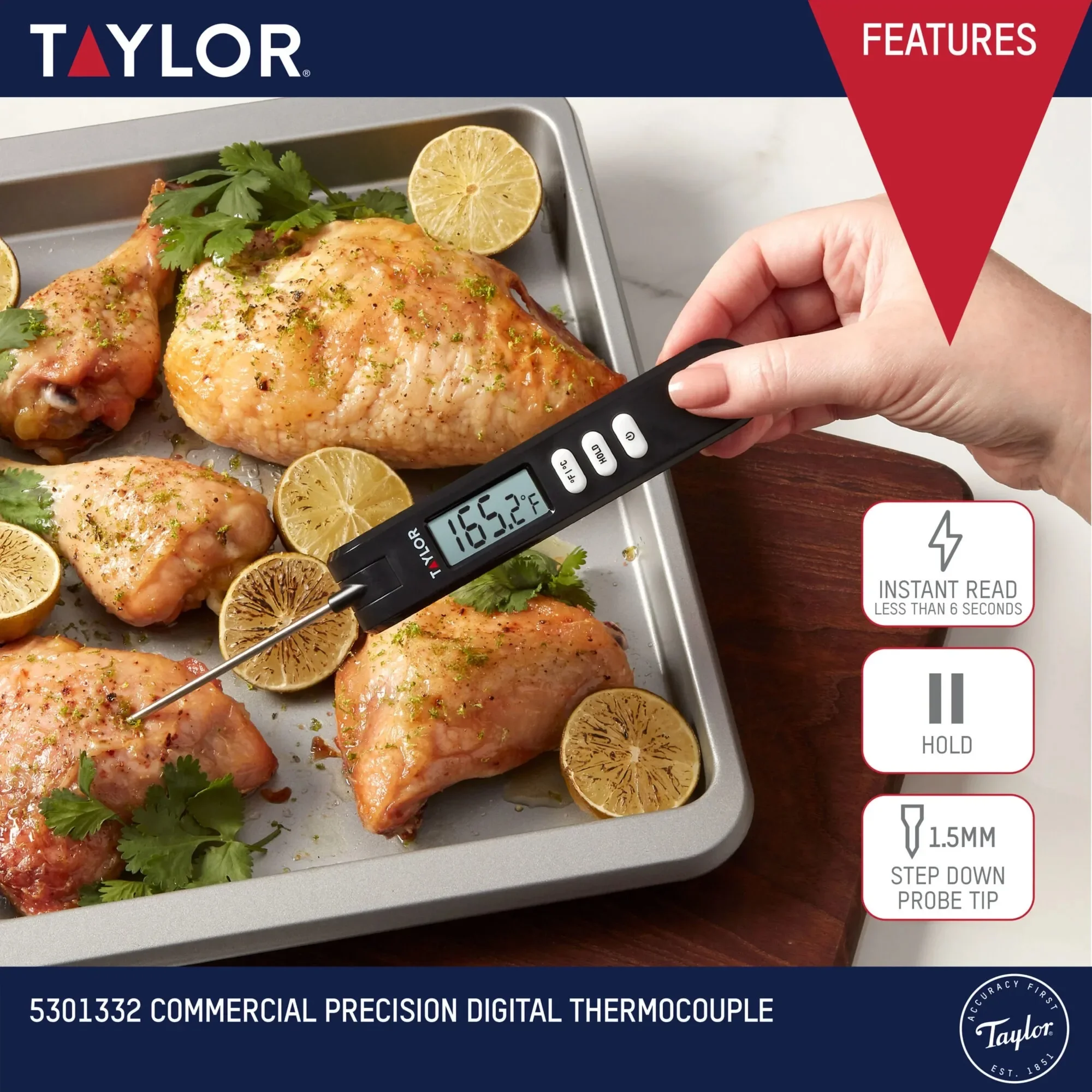 ميزان حرارة رقمي قابل للطي، مسبار من الفولاذ المقاوم للصدأ، نطاق درجة الحرارة: -40 ° F إلى 482 ° F/-40 ° ج إلى 250 ° ج.