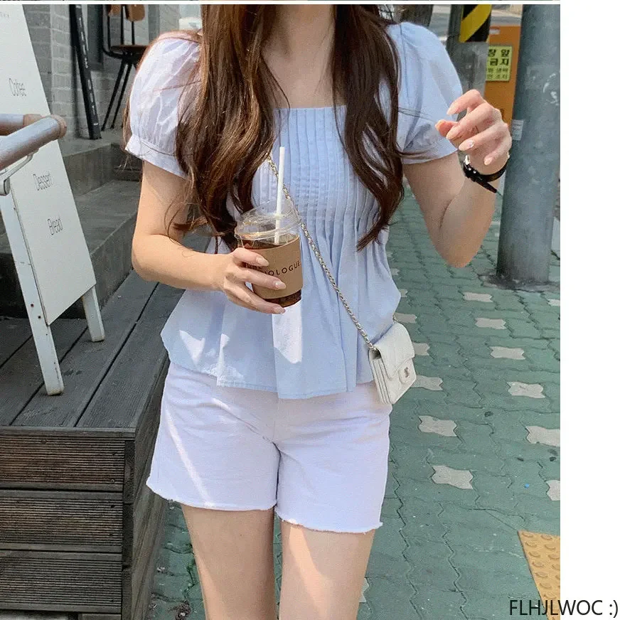 Ruffles Short Peplum Tops Blusas Woman Blouses Cute Sweet Japan Style Girls Square Neck Retro Vintage Casual Belly White Shirts