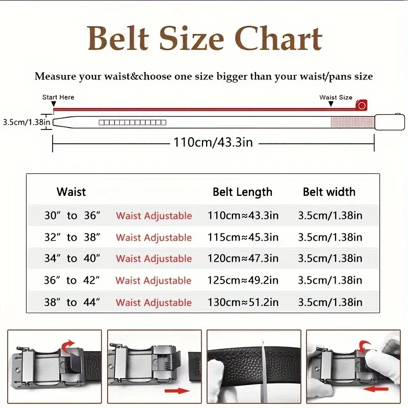 Business Men's Automatic Buckle Cowhide Belt, Ratchet Dress Belt, Genuine Leather Cowhide Men's Belt