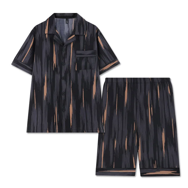 Summer New Arrived Sets Male Pajama Set Men Silky Rayon Short Sleeve Shorts Two Piece Pyjamas Loose Casual Home Clothes