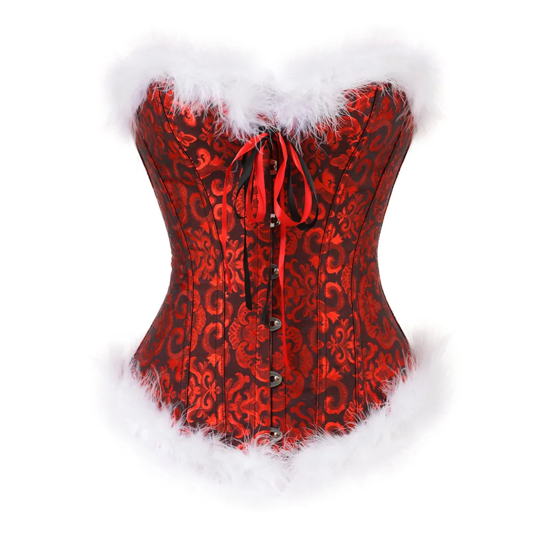 Christmas Lingerie Corset Sexy Christmas Mrs. Claus Costume Bustier Women Overbust Slim Waist Training Cincher Plus Size Corsets