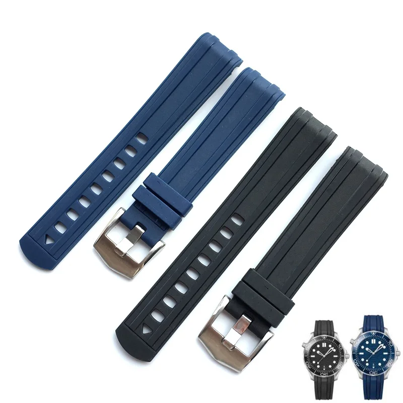 

20mm Original New Style Black Blue Rubber Watch Band Fits For Omega Seamaster 300 Soft Silicone Bracelet