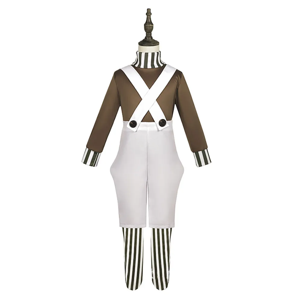 Kids Children Oompa Cosplay Loompa Fantasia Costume Disguise Kids Jumpsuit Top Pants Outfits Halloween Carnival Suit