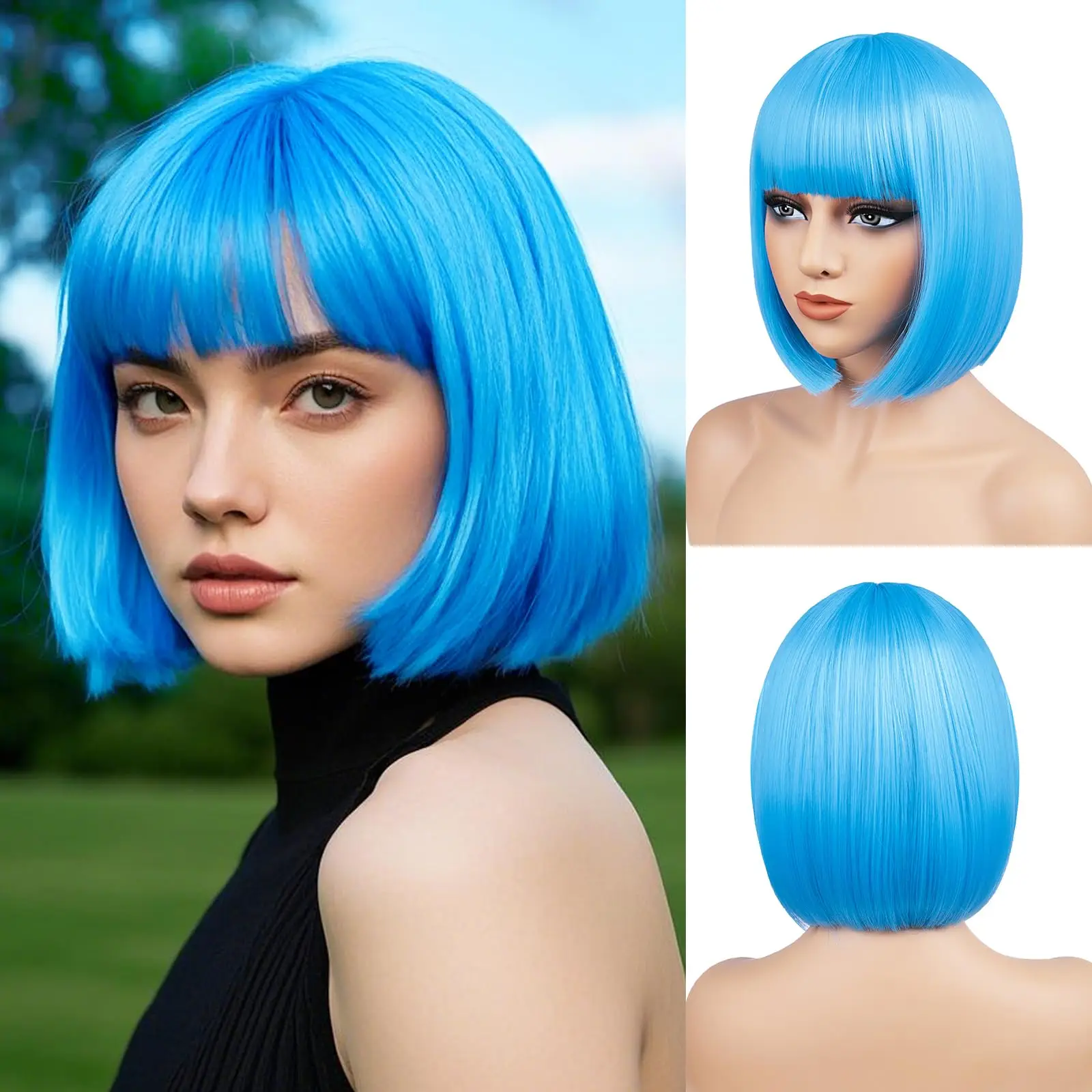 Green Bob Hairstyle Synthetic Wig for Cosplay & Parties
