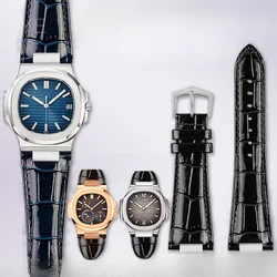 For Patek Philippe Genuine Leather Watch with Nautilus Series 5711 5712 5726 Notch Bright and Smooth Cowhide Watch Strap 25mm
