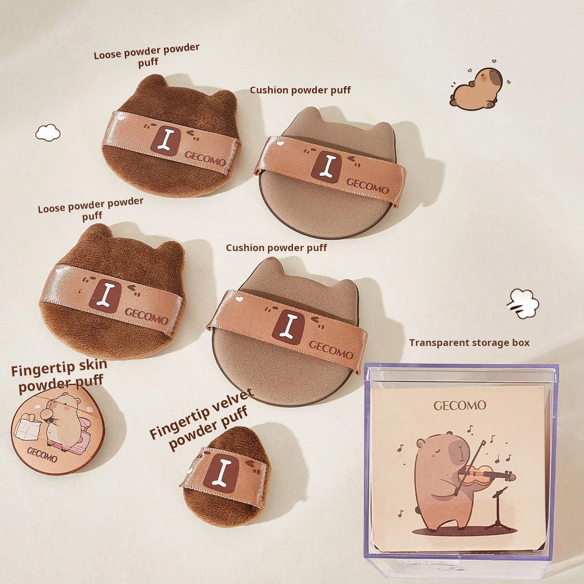 GECOMO Kapibara Air Cushion Puff Aksamitna miękka gąbka kosmetyczna do mieszania podkładu w płynnym proszku bez odpadów