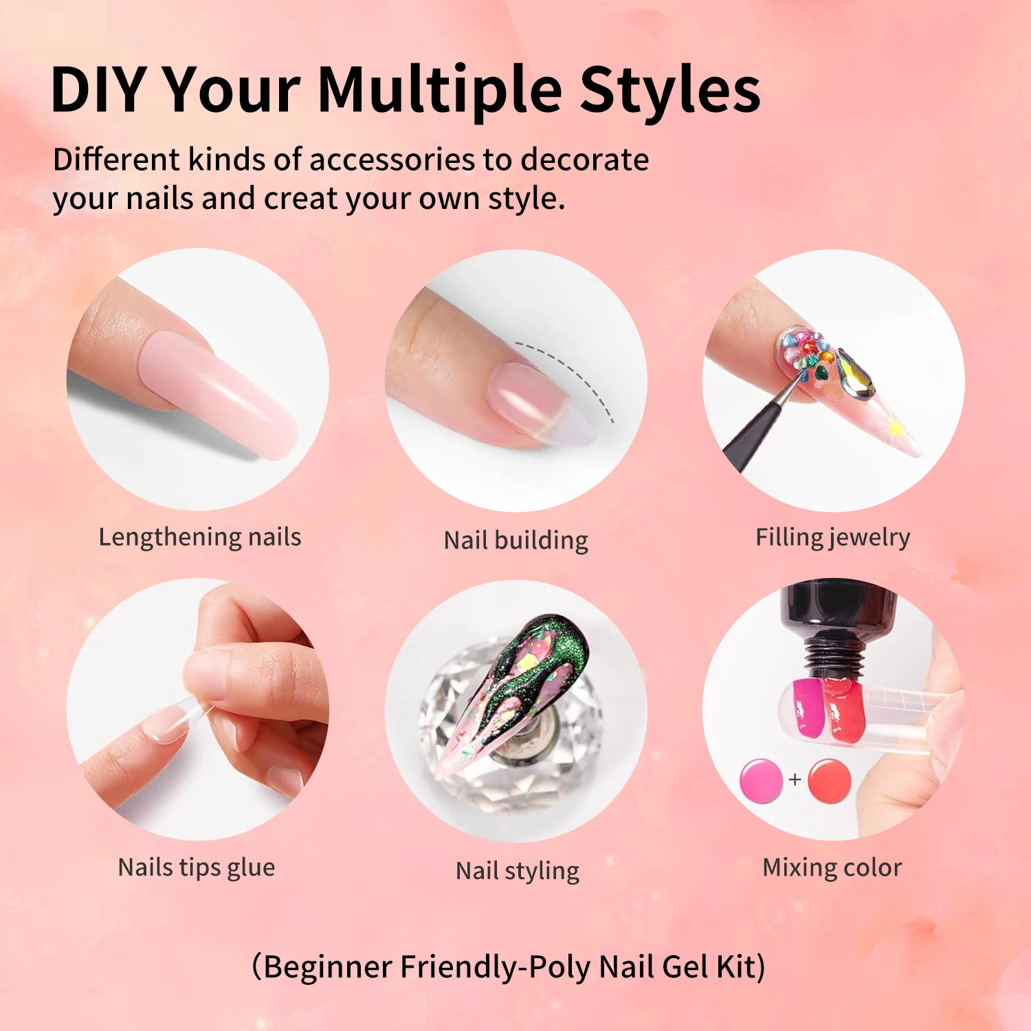 Poly Gel Kit, for Nail Extension Gel Set, 4 Classic Shades of Pink And Nude Builder Gel for Nail Art Enhancement gallery 4