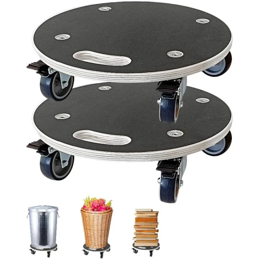 

15-Inch Round Wood Platform Dolly with TPR Silent 2" Wheel with 2 Brake +2 Without 551-lb Load Capacity Heavy Duty Wood Furnitu