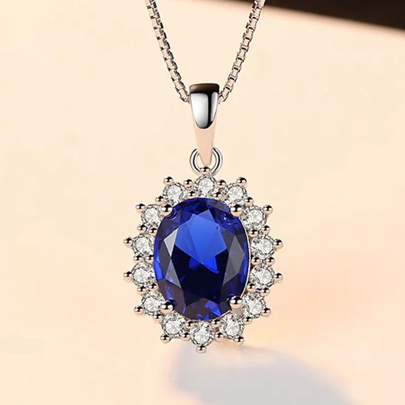 Fashion Created Sapphire Pendant Necklace Allergy Free Real Tibetan Silver Necklace Women Original Wedding Jewelry Accessories