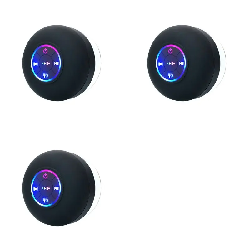 A33T-3X Mini Bluetooth Speaker Shower Waterproof Handsfree Loudspeaker With LED Lights Suction Cup Mic