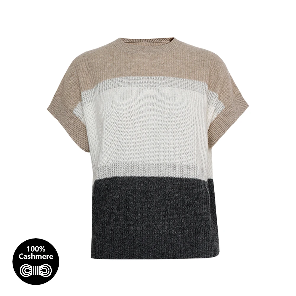

Pop BC-349 Round Neck Batwing Sleeve Contrast Color 100% Cashmere Clothing Knit Top Woman Knitwear Knitted Sweater Women's Sweat