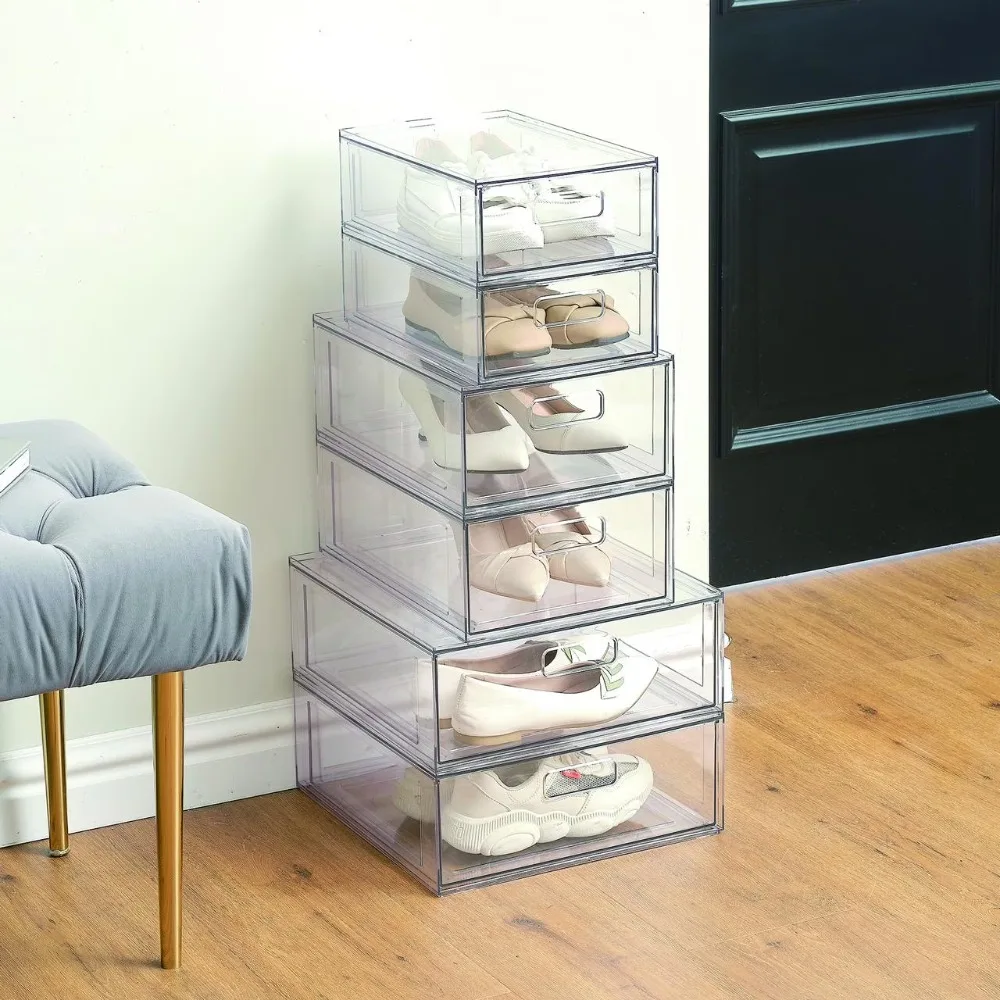 Clear Glossy Plastic Pull Out Drawers for Closet Small and Large Size Storage Organizer view 6