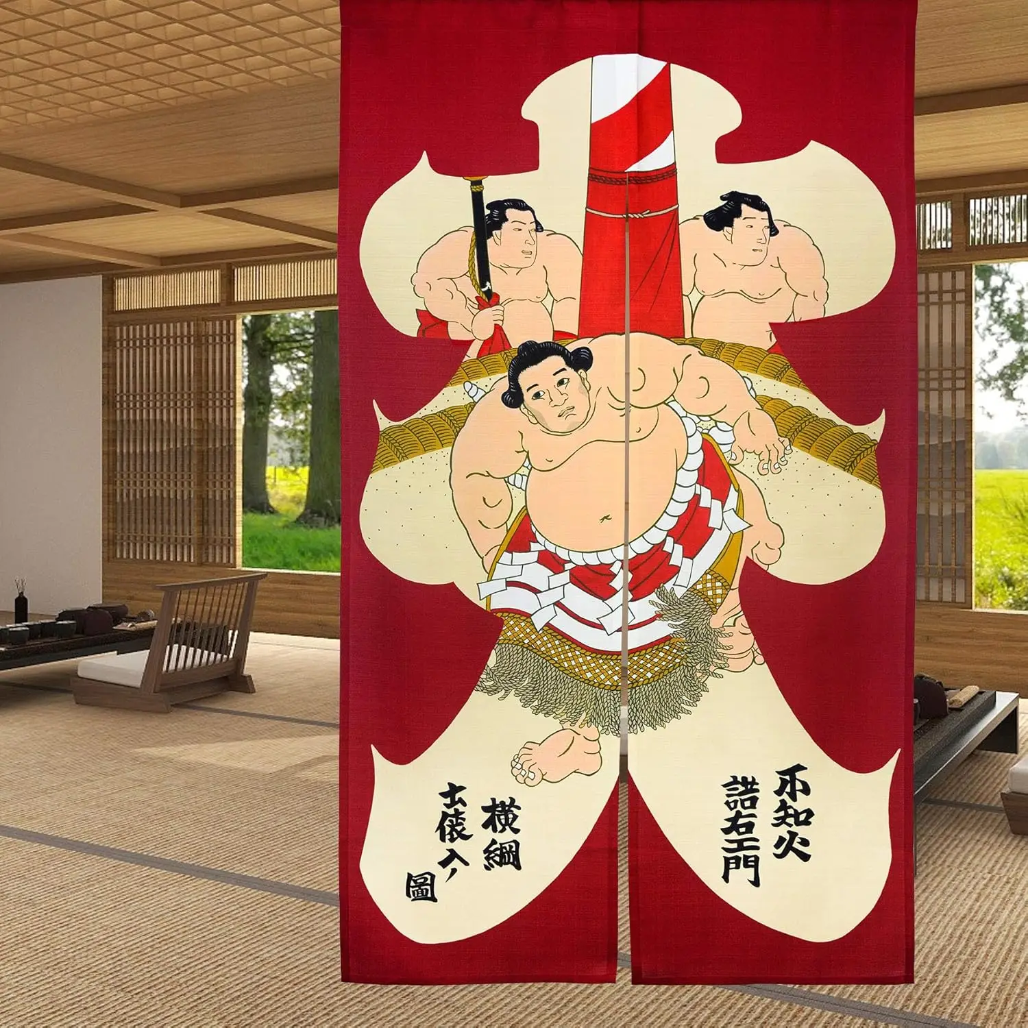 Vintage Japanese Sumo Door Curtain, Ukiyo-e Style Yokozuna Sumo Wrestler Design, Japanese Sumo Art Home Decor Partition
