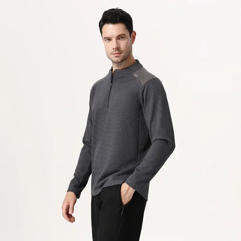 

New Men's Sweater Half High Neck Zipper Solid Elastic Slim Fit Long Sleeve Pullover Casual Business Men Knitted Pullover Sweater