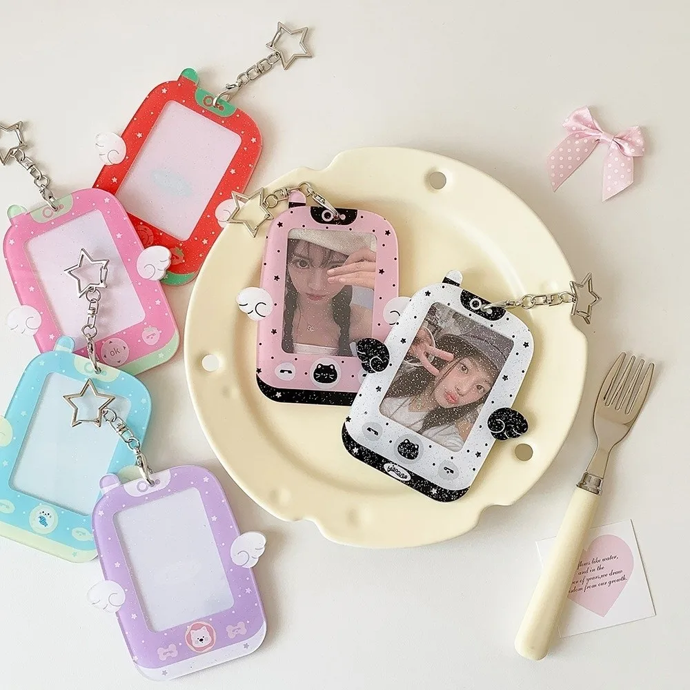 Cute 3-inch Mini Wing Card Holder With Keychain Scratch-Resistant Photo Card Storage Acrylic Clear Display Card Display Case