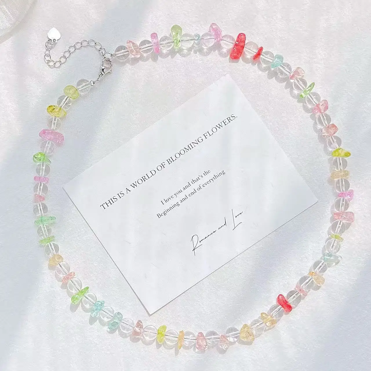 Summer Dopamine Colored Glass Natural White Crystal Design Sense Clavicle Chain Necklace Neck Chain