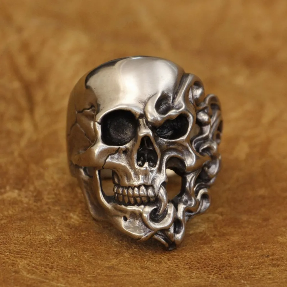 Details Cupronickel Fire Skull Ring Punk Jewelry CP282 US Size 7~15