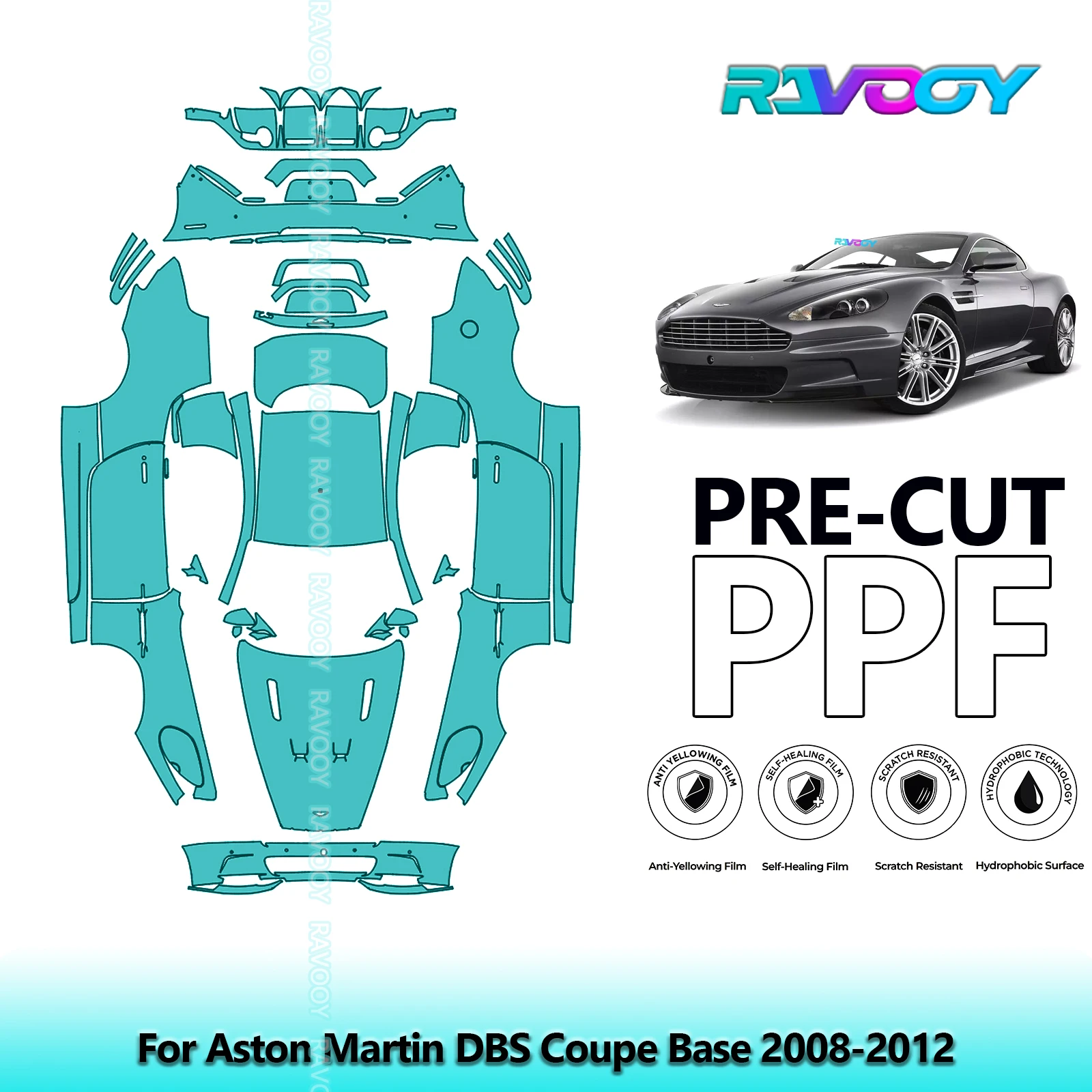 RAVOOY Custom-Fit Precut TPU PPF Full Vehicle Clear Bra Stone Guard EU UK For Aston Martin DBS Coupe Base 2008-2012