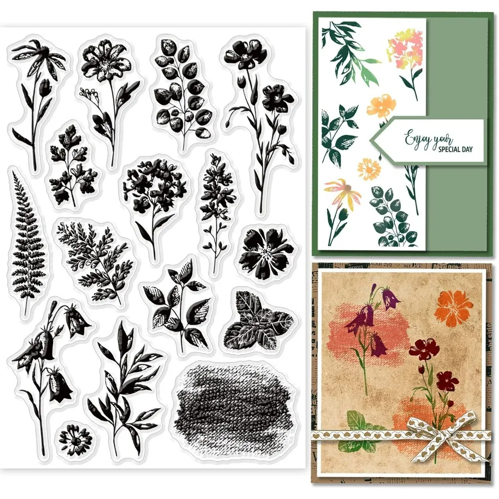 Plant Silhouette Clear Stamps for DIY Scrapbooking Leaves Flowers Silhouette Silicone Clear Stamp Seals for Cards Making Photo