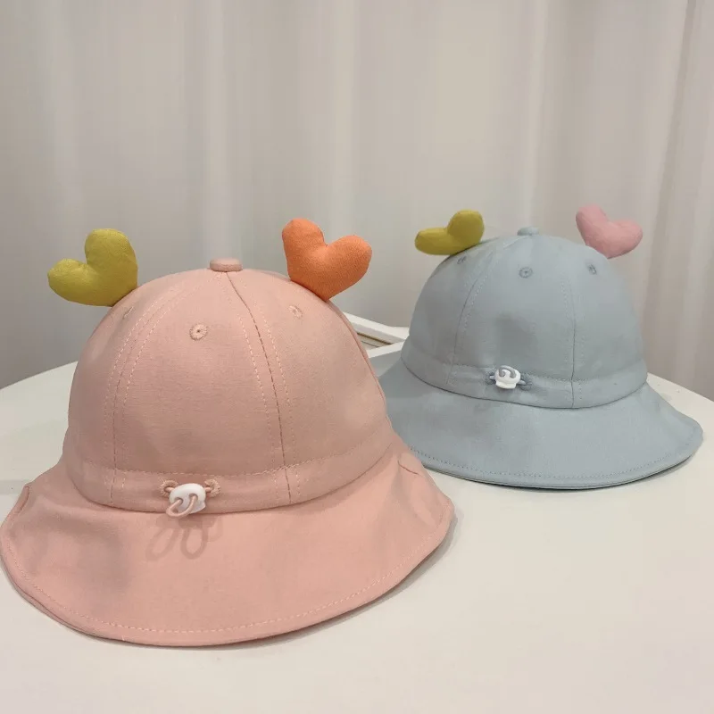 44-48cm Cute Baby Bucket Hat With Ears for Boys Girls Cotton Kids Sun Hat Outdoor Candy Color Child Panama Cap Children Accssory