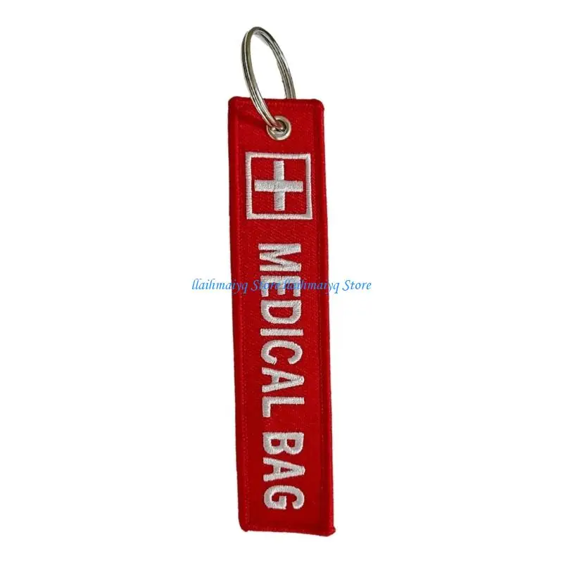 573B Reversible Embroidered Keychain Component Equipment Label Visible Red Background