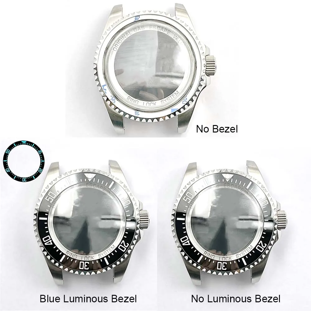 

44mm Stainless Steel Watch Case Strap Set Blue Coating Convex Sapphire Glass Watch Case Fits for NH35/NH36/4R35A/4R36A Movement