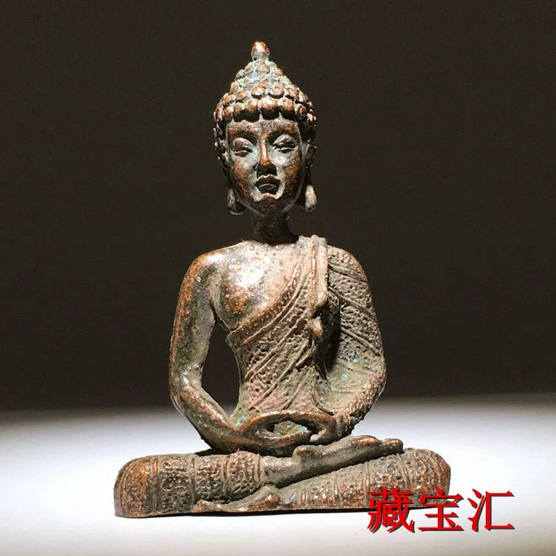 Vintage Unearthed Rural Old Item Purple Copper Three Dimensional Sakyamuni Buddha Seated Statue Old Bronze Worship Desktop Decor